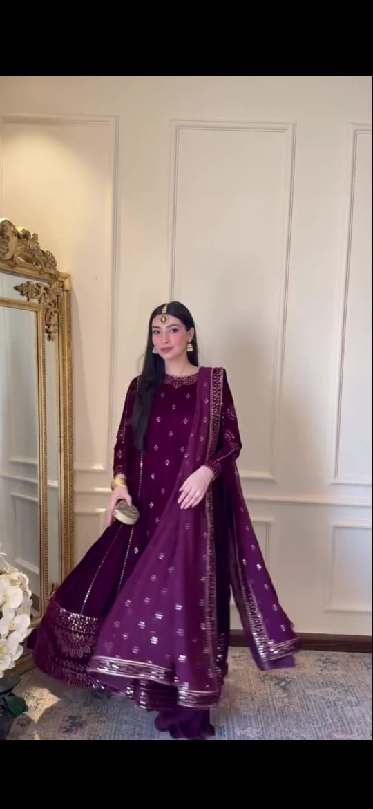 PURPLE COLOR EMBROIDERED HANDWORK 3PC SUIT