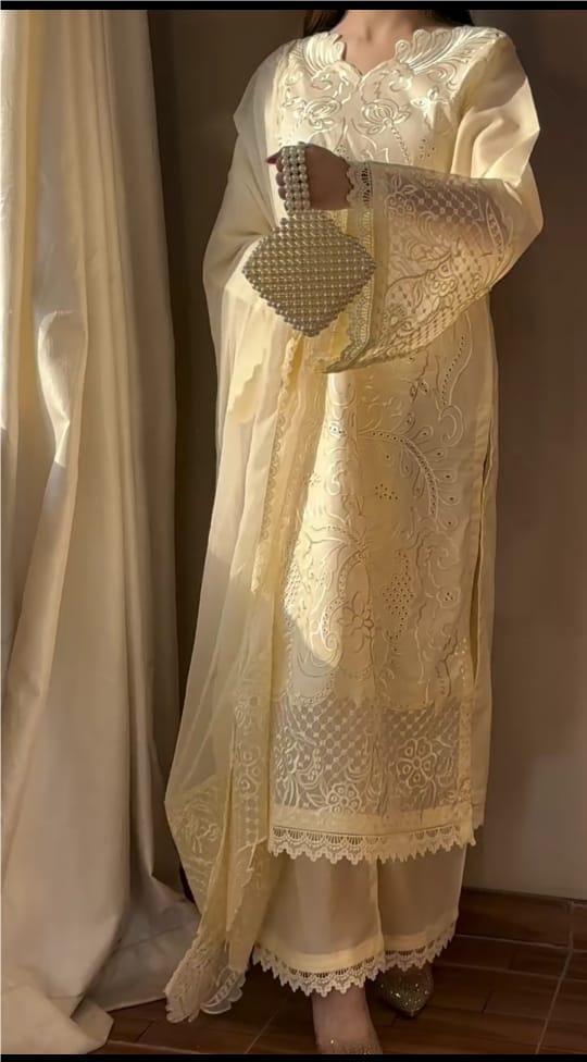 LIGHT YELLOW EMBROIDERED 3PC SUIT