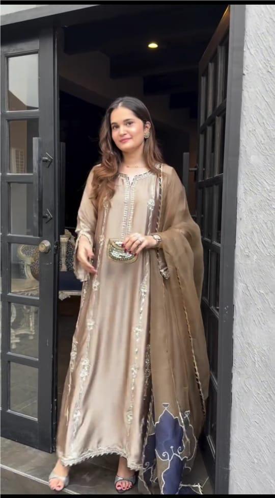 BRONZE COLOR WITH  NAVY TOUCH EMBROIDERED 3PC SUIT
