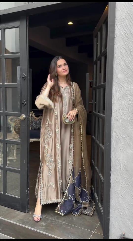 BRONZE COLOR WITH  NAVY TOUCH EMBROIDERED 3PC SUIT
