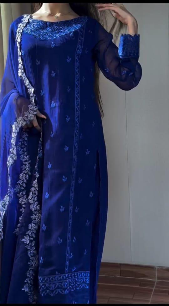 BLUE SAIFOON EMBROIDERED 3PC SUIT
