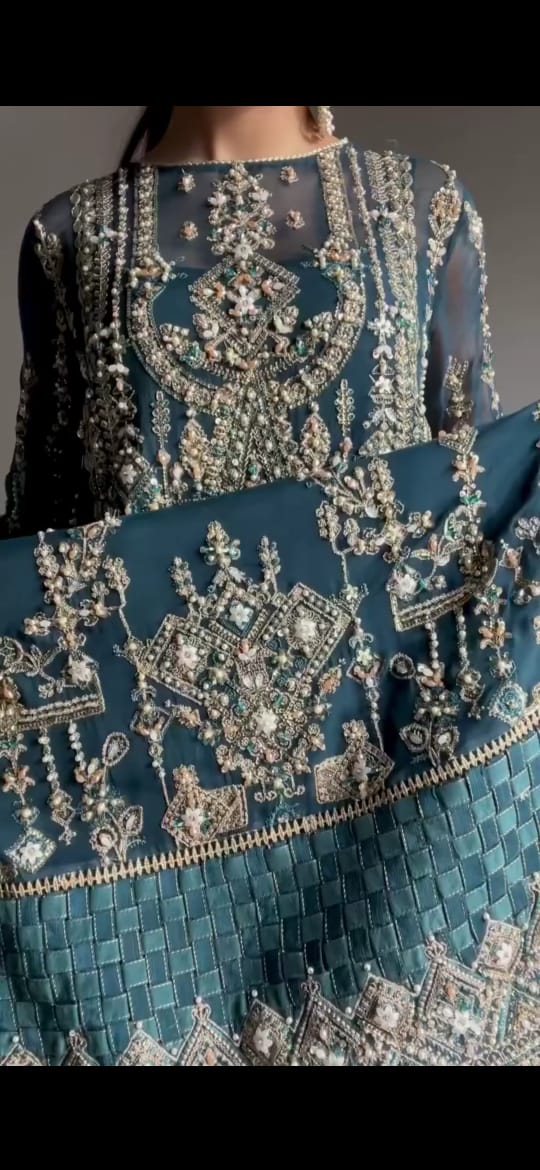 BLUE COLOR BEAUTIFUL EMBROIDERED HANDWORK 3PC SUIT