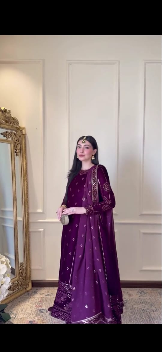 PURPLE COLOR EMBROIDERED HANDWORK 3PC SUIT