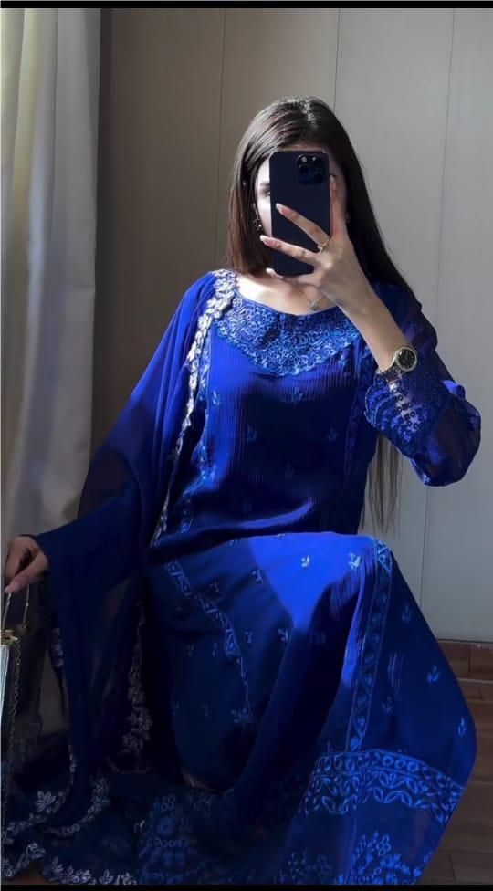 BLUE SAIFOON EMBROIDERED 3PC SUIT