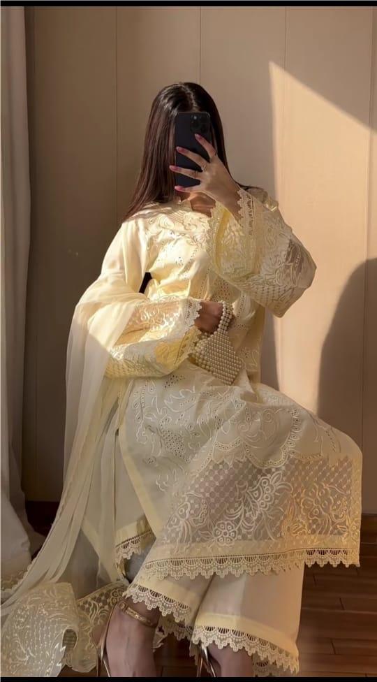 LIGHT YELLOW EMBROIDERED 3PC SUIT