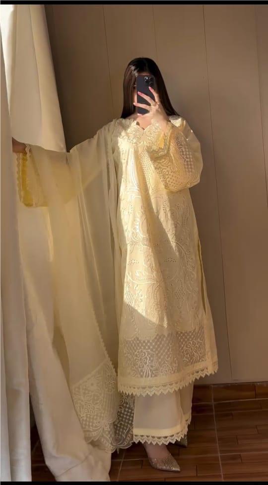 LIGHT YELLOW EMBROIDERED 3PC SUIT