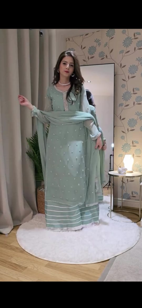 BEAUTIFUL BLUE COLOR EMBROIDERED 3PC SUIT