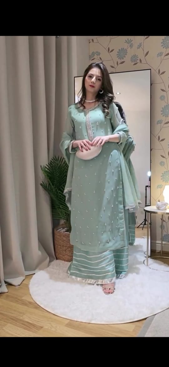 BEAUTIFUL BLUE COLOR EMBROIDERED 3PC SUIT