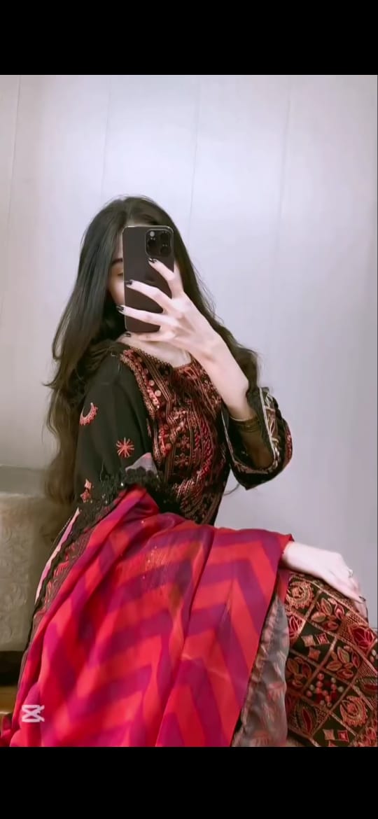 BLACK EMBROIDERED COTTON 3PC SUIT WITH RED DUPATTA