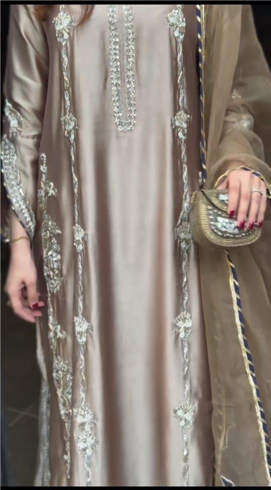 BRONZE COLOR WITH  NAVY TOUCH EMBROIDERED 3PC SUIT