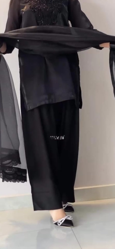 BLACK 3PC SUIT WITH BEAUTIFUL NECK EMBROIDERY