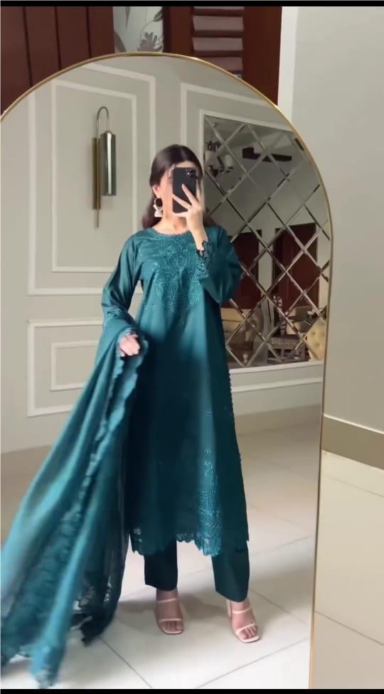 BLUE COLOR EMBROIDERED 3PC SUIT