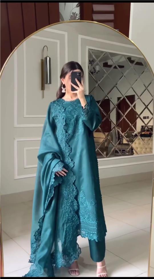 BLUE COLOR EMBROIDERED 3PC SUIT