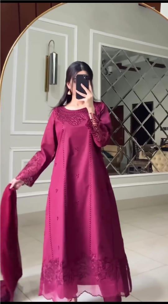 PINK COLOR EMBROIDERED 3PC SUIT