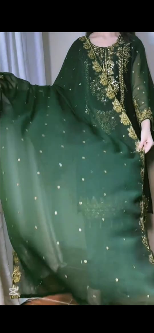 FOREST GREEN HEAVY EMBROIDERED HANDWORK 3PC SUIT