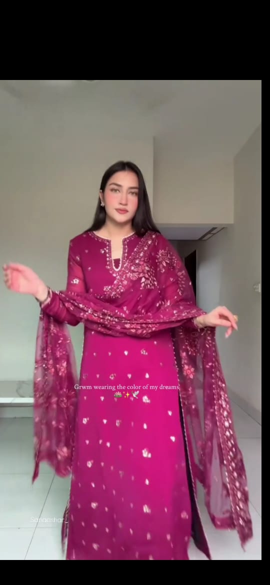 EMBROIDERED PINK COLOR 3PC SUIT