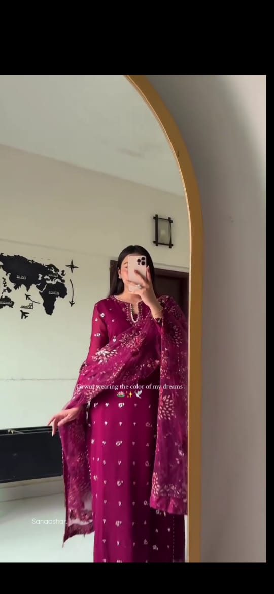 EMBROIDERED PINK COLOR 3PC SUIT