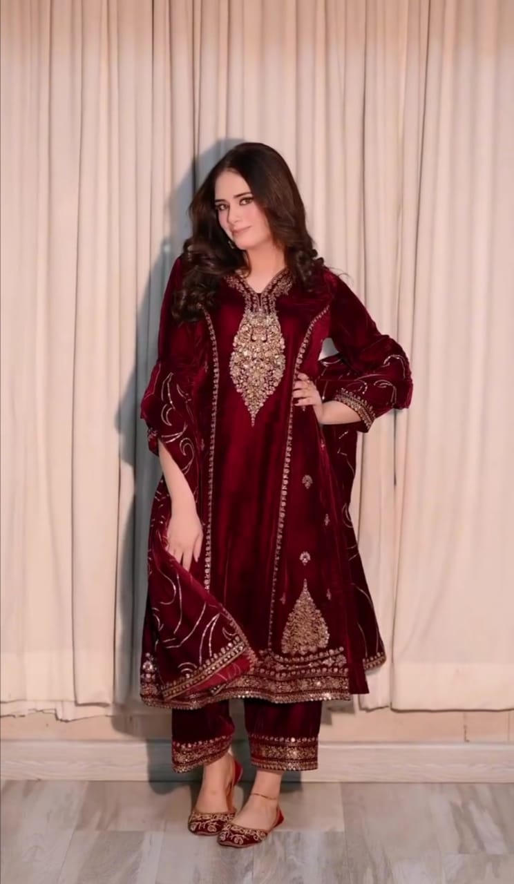 Luxury  Velvet Threadwork 3PC Ensemble