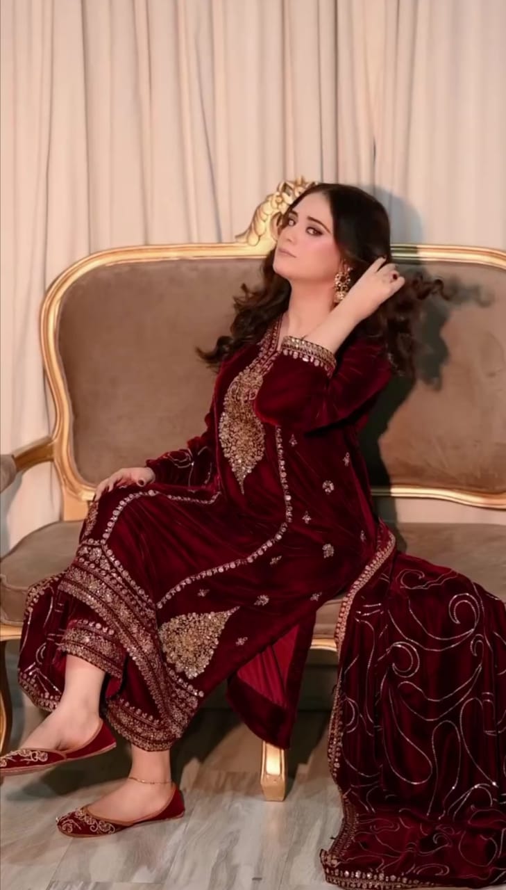 Luxury  Velvet Threadwork 3PC Ensemble