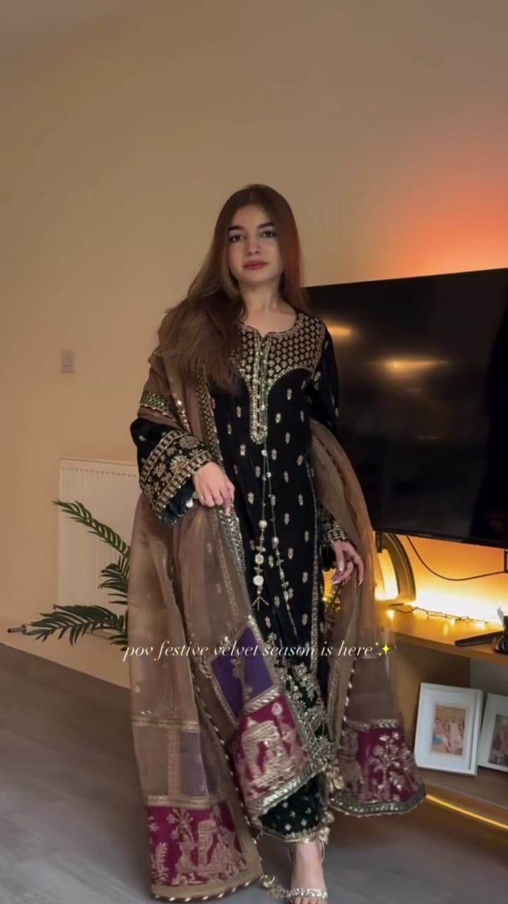 Royal Velvet Elegance 3PC Embroidered Suit