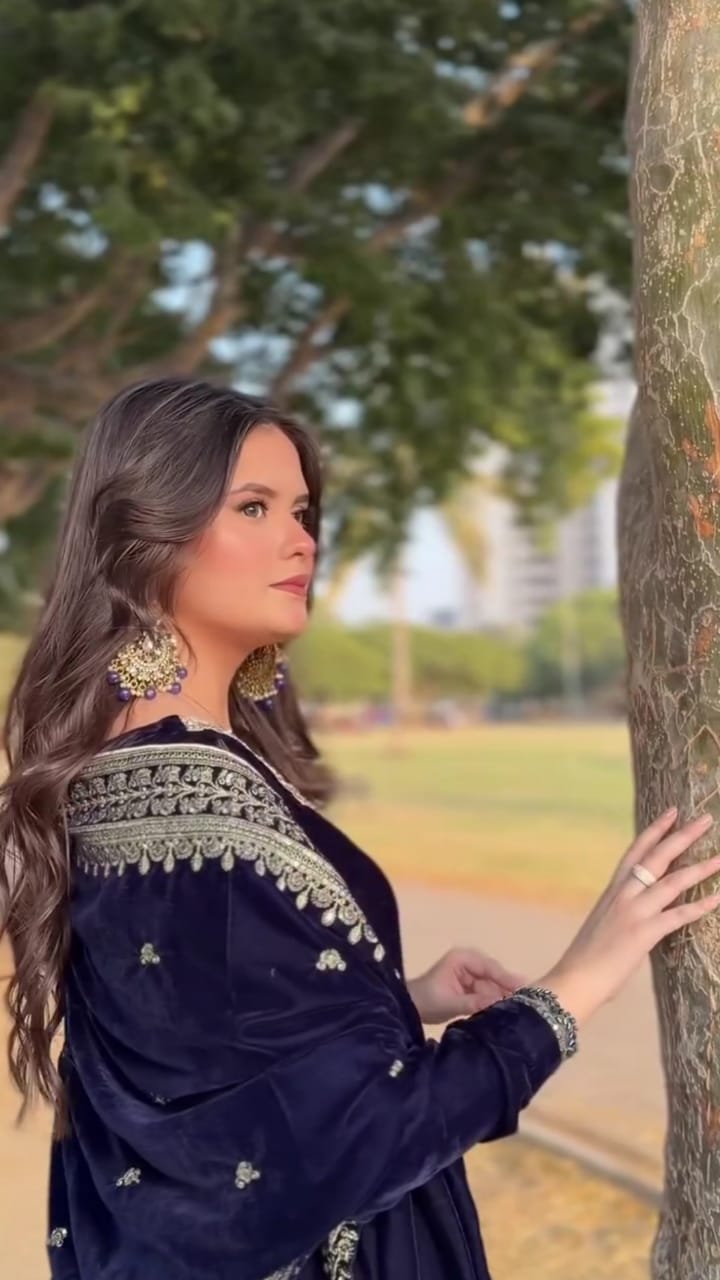 Traditional Elegance Velvet Embroidered 3pc Suit